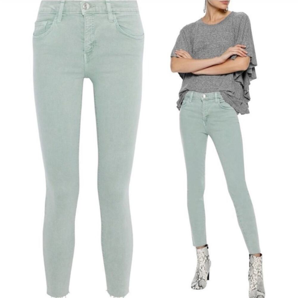 Current Elliot High Waist Stiletto Jeans Skinny Raw Cut Hem Sage Green Womens 32